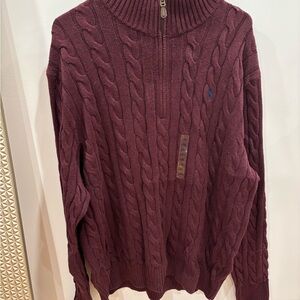 Polo Ralph Lauren Maroon Cable Knit Zip Sweater